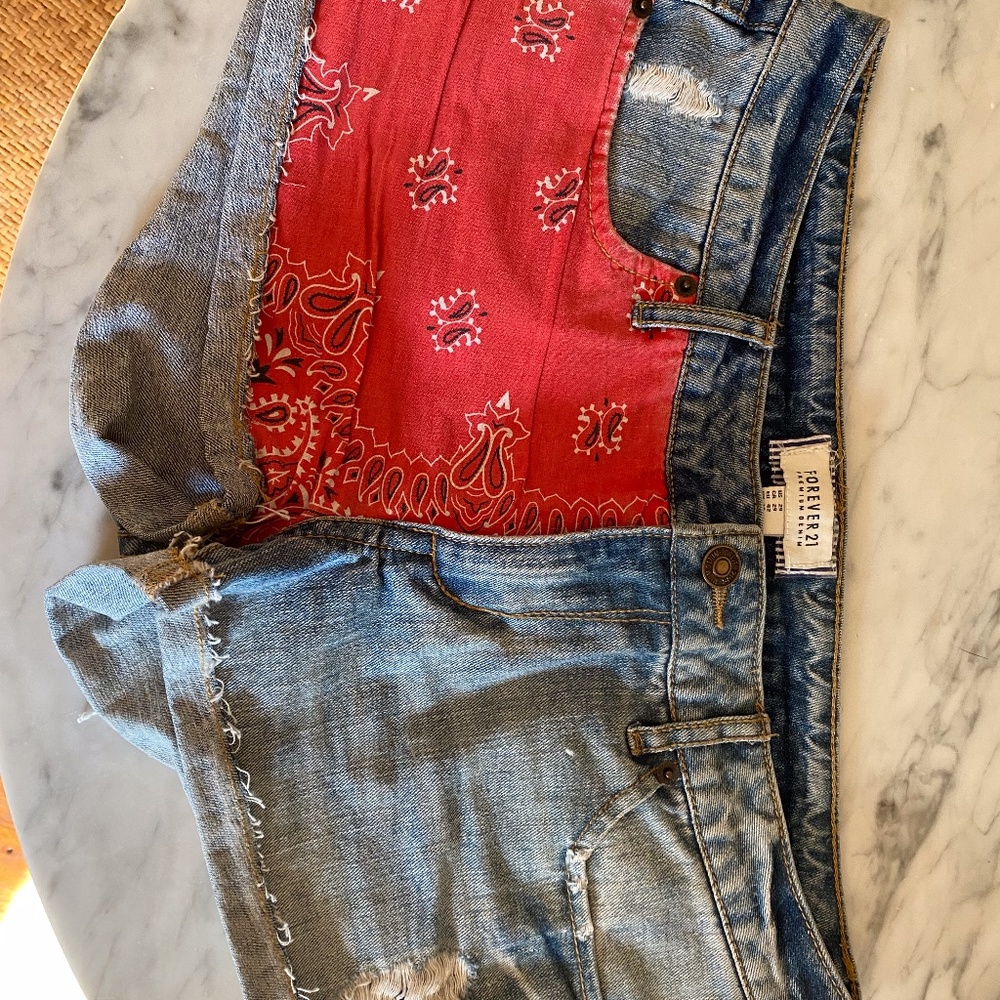 forever 21 bandana jean shorts